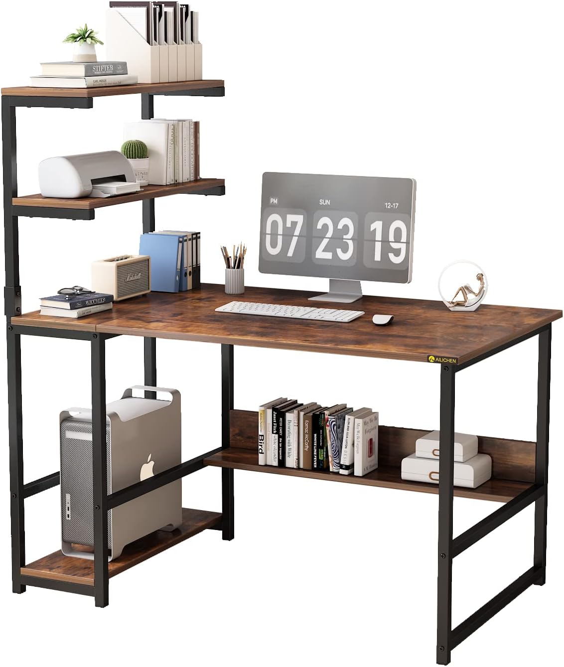230816044009056_1 ALISENED Computer Desk with 4-Tier Storage Shelves, 43.3 inch Modern Large Office Desk Computer Table Studying Writing Desk Workstation with Bookshelf and Tower Shelf for Home Office - Image 1